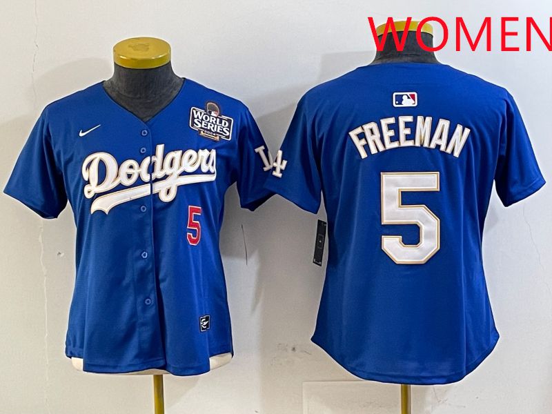 Women Los Angeles Dodgers #5 Freeman Blue Gold Game 2025 Nike MLB Jersey style 4
